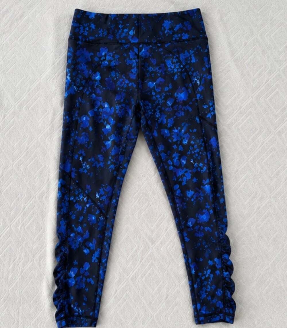 Lululemon Speed Tight IV Blue/Black Ruched Leggings Size 12
